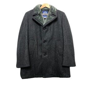 Vintage Sears Mens 40 L Faux Fur Lined Wool Overcoat Mid Length Coat Mint
